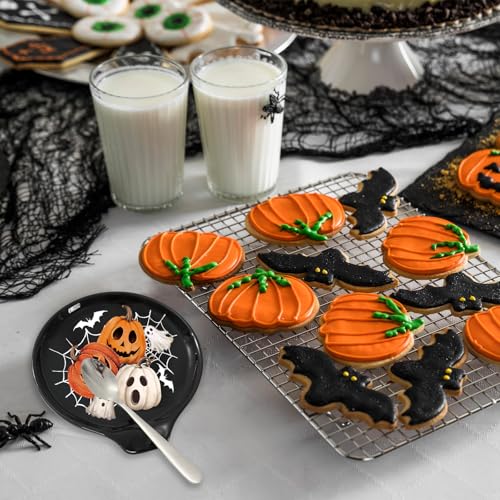 Halloween Ghost and Pumpkin Spoon Rest Set - Black White Orange Ceramic 2Pcs