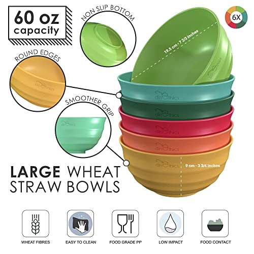 Multicolor 60 oz Unbreakable Wheat Straw Bowls Set - Microwave Safe Serving & Salad Bowls