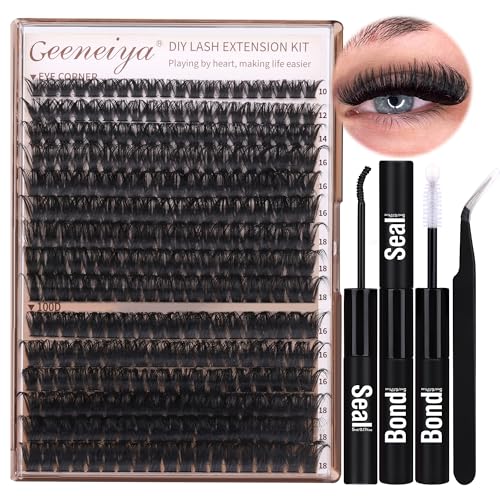 D Curl Lash Clusters Kit for DIY Eyelash Extensions 10-18mm - 300 Pcs with Bond, Seal & Tweezers