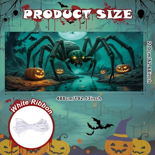 Scary Giant Spider Garage Door Banner Halloween Decor - 192.13" x 82.68" - Waterproof Outdoor Halloween Decoration