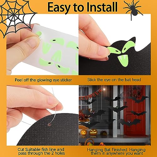 12-Pack Outdoor Halloween Hanging Bat Decorations with Glowing Eyes