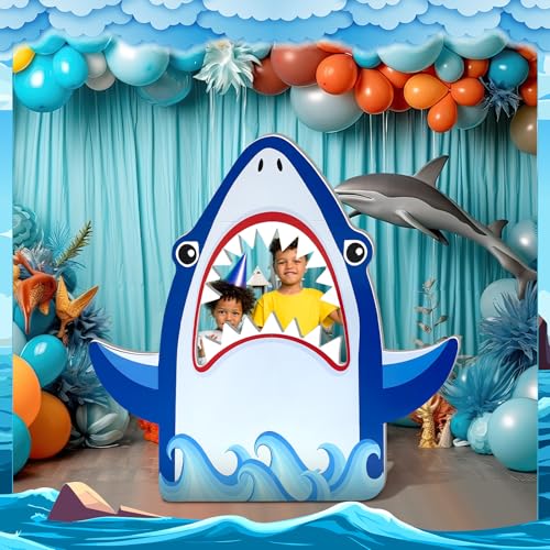4 Ft Shark Theme Party Photo Backdrop - Shark Cutout Photo Booth - 47 Inch
