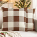 Fall Plaid Pillow Covers 16x16 Brown Pack of 2 - Farmhouse Decor