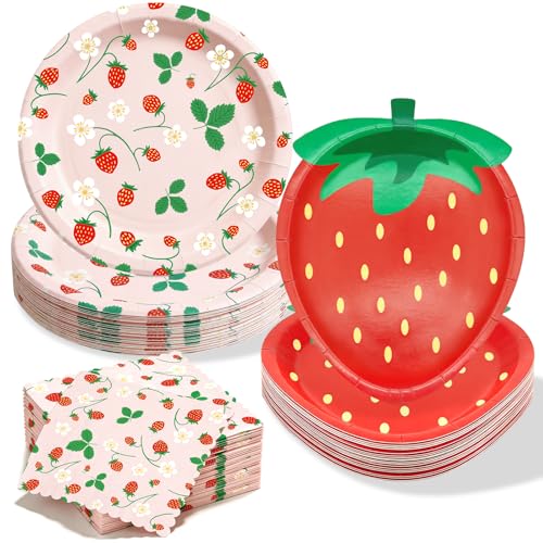 Red Strawberry Paper Plates Set - 150 Pieces for 50 Guests, Party Supplies
