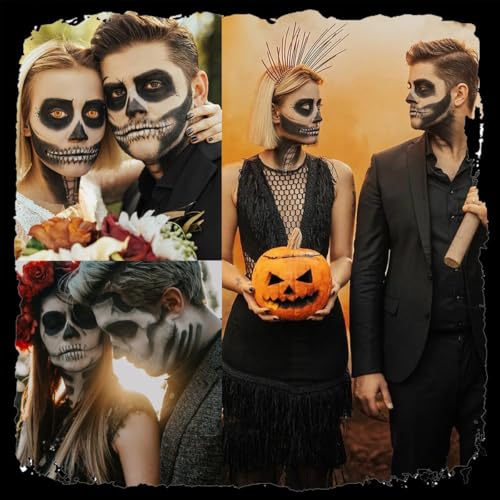 Zombie Skull Face Tattoos for Halloween & Cosplay – 4 Sheets