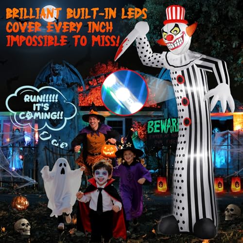 12Ft Giant Creepy Clown Halloween Inflatable with LED Lights for Outdoor Yard Decor
