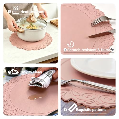 Pink Faux Leather Placemats Set of 6 - Modern Table Protectors
