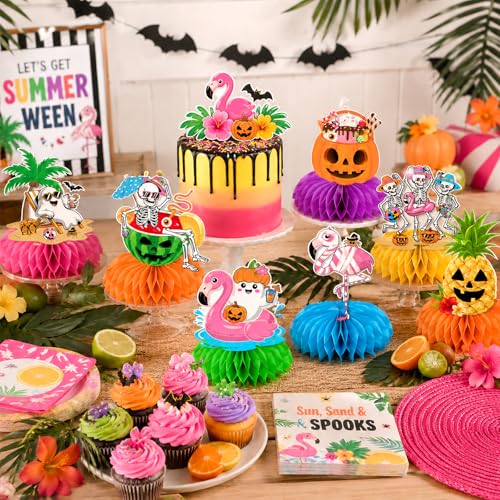 Summerween Halloween & Summer Pool Honeycomb Centerpieces - Tropical Beach Party Decor