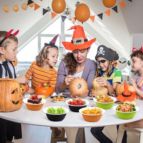 Black Halloween Plastic Bowls Set 23 oz Disposable Party Snack Cups