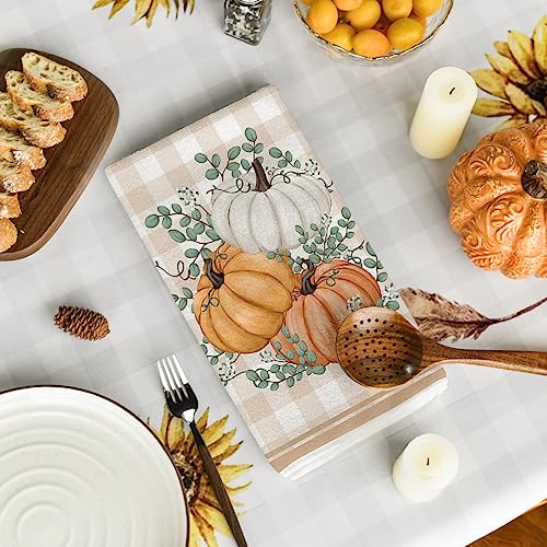 Orange Hello Pumpkin Fall Kitchen Towels Set of 4 18x26 Inches - Soft & Absorbent
