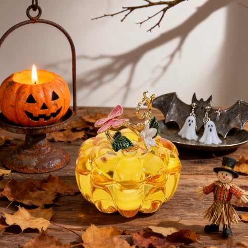 Glass Pumpkin Trinket Box - Handcrafted Crystal Jewelry Storage, Fall Decor