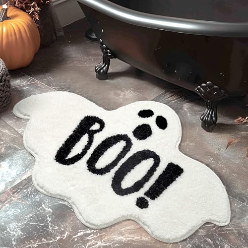 Ghost Bathroom Mat Halloween Bath Rug 20x32 Inches - White Gothic Funny Decor