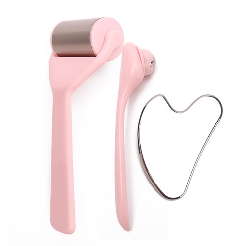 JACCOBEE Ice Roller for Face&Eyes with Gua Sha Facial Tool, 3-Pcs Stainless Steel Facial Massage Tool Sets for Face Jawline Shaper, Double Chin Reducer, Puffiness Reducing, Lymphatic Drainage
