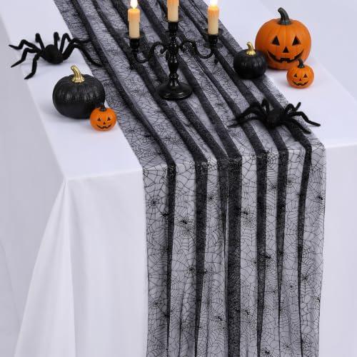 Halloween Spider Web Table Runner 29x120 Inch Black Tulle Decor - Variation of This Listing