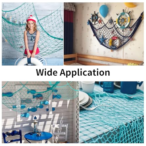 Blue 4PCS Fish Net Decorations Cotton Nautical Wall Hangings for Ocean Theme Party