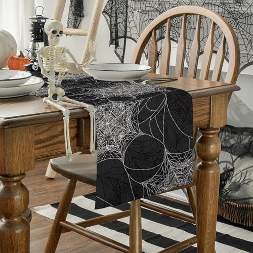 Halloween Spider Web Table Runner 13x48 Inch - Fall Burlap Decor - PROCIDA