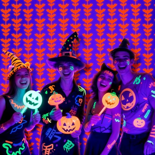 Menstarsi Glow Halloween Bat Party Decorations, 2 Pack Neon Orange Fringe Curtains - 3.3 x 6.6 ft