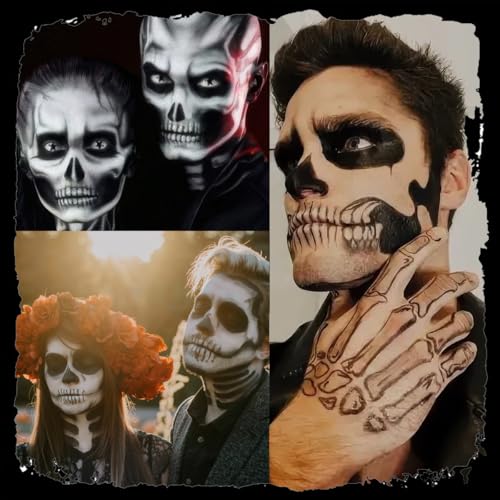 Zombie Skull Face Tattoos for Halloween & Cosplay – 4 Sheets