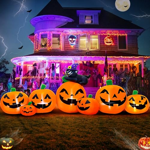 8FT Halloween Inflatable Pumpkin with Black Cat Outdoor Decor LED Light
