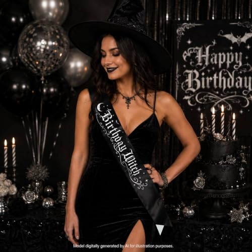 Halloween Witch Birthday Sash for Girls & Women - Black and White Variation