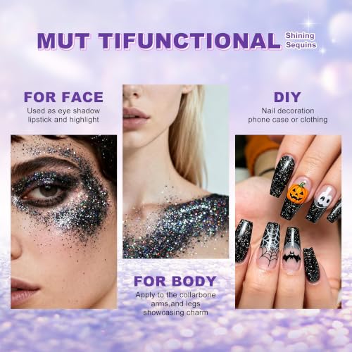 Black Body Glitter Gel for Face & Hair - Holographic Dark Glitter Stick - Variation 1688-Spark Black
