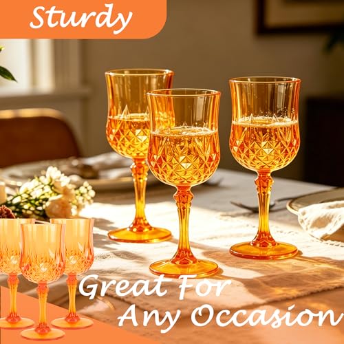 Pumpkin Orange 12-Pack Plastic Wine Glasses 7oz for Wedding & Party