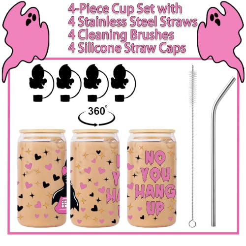 Halloween Ghost Glass Cups with Lids & Straws - Multicolor-1, 16oz Skull Coffee Mug Set