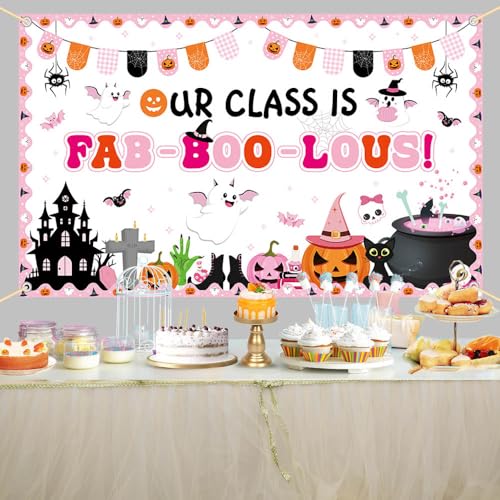 Halloween Classroom Banner Our Class Is FAB-BOO-LOUS 5.9x3.6ft Ghost Bat Spider Decor