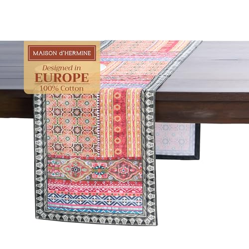 Maison d'Hermine Ispahan Table Runner 14.5 x 72 Inches - Cotton, Unique Watercolor Design