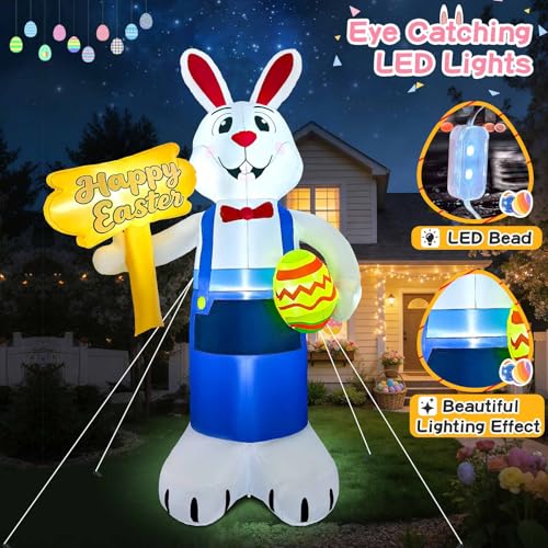 12FT Giant Easter Bunny Inflatable with LED Lights - Outdoor Yard Decoration