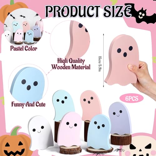 Pastel Halloween Ghost Decorations Set - Wooden Tabletop Signs for Fall Home Decor