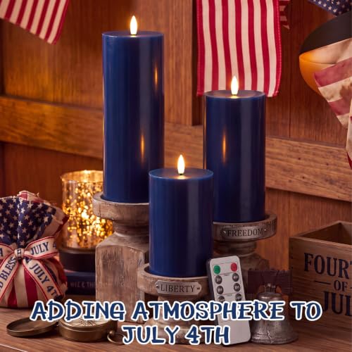 Navy Blue Flameless LED Candles Set - 3 Sizes with Remote & Timer