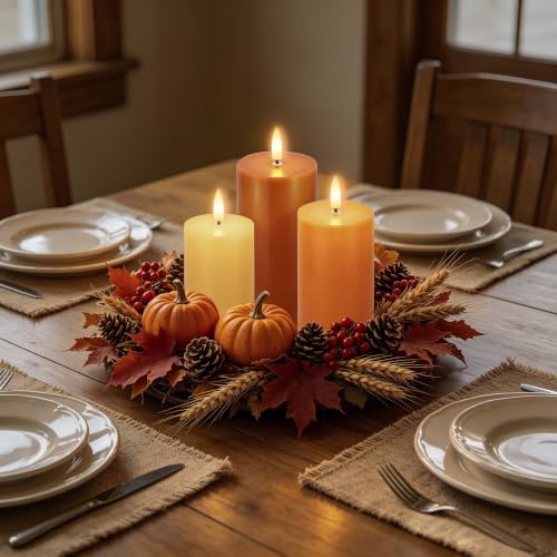 AFINETH Orange Flameless Candles with Remote - Fall Battery Operated Wax Pillars