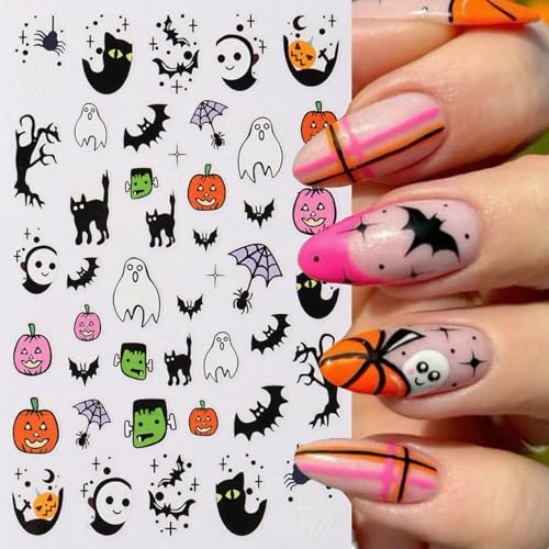 Halloween Nail Stickers Pumpkin Ghost Bat Web Skull Floral DIY Self-Adhesive Decor - Style 8