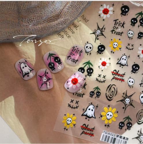 Halloween Nail Stickers for Nail Art Ghosts Pumpkins Skull Bat Decals - Decals-c / 1