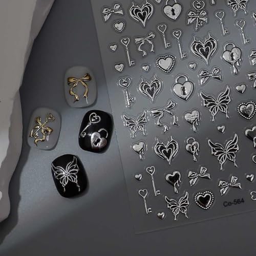 Halloween Nail Stickers 3D Red Spider Web Bat Love Design - Horizontal & Silver Variation