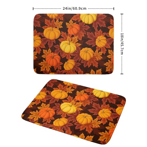 Fall Microfiber Dish Drying Mat 18x24 Inch with Pumpkin Maple Leaves Variation