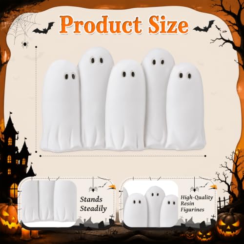 Gerrii Cute Ghost Halloween Table Decor - Classic White Resin Ghosts - Set of 5