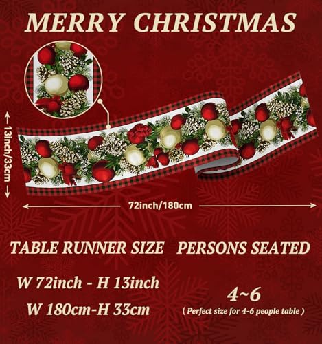 Christmas Table Runner Red Green Buffalo Plaid 13x72 Inches - Festive Holiday Decor