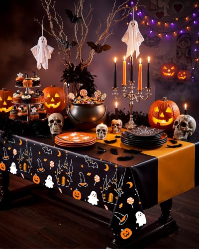 Halloween Plastic Tablecloth 54x108 Inches - 3 Pack Rectangle for Parties