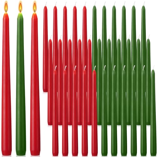 Christmas Taper Candles 36 Pack - Unscented Red and Green 10 Inch Dripless Candlesticks for Holiday Decor & Events (Variation: Red, Green)