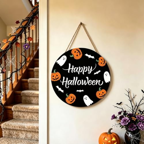 Halloween Door Wreath Indoor Decorations for Front Door - Cute Ghost Pumpkins Bats