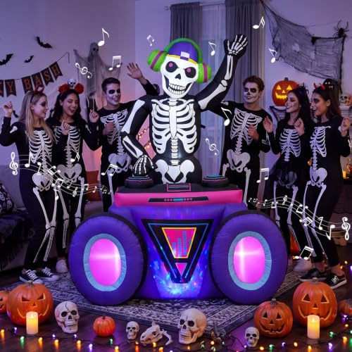 6FT Halloween Skeleton Inflatable with Music LED Lights Outdoor Decoration