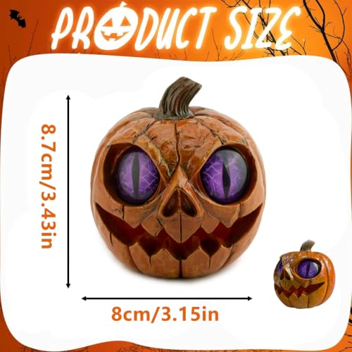 Halloween Pumpkin Decor Spooky Resin Figurine - Purple Eye Variant
