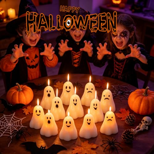Ghost Candles Set - 12 Pack Mini Soy Wax Halloween Decorations - Ghost 2 / 12 Packs
