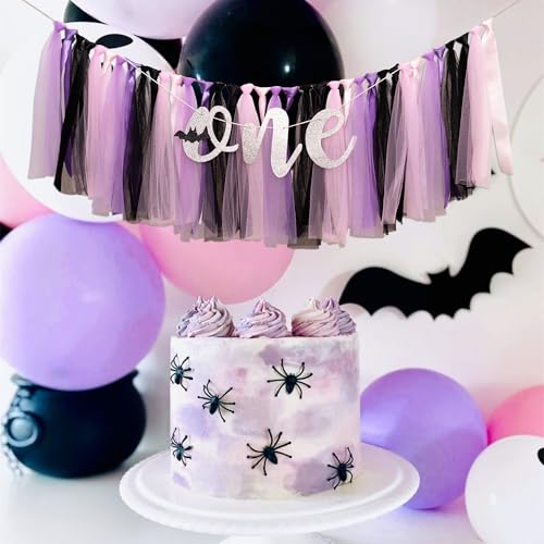 Halloween First Birthday Banner Spooky One Party Decorations - Reusable