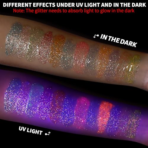 Multicolor Glow in The Dark Glitter Gel for Face & Body - 3mm/1mm/0.2mm Variations