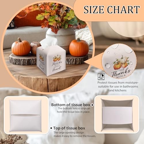 Beige Pumpkin Maple Leaf Tissue Box Cover for Fall Thanksgiving Home Decor