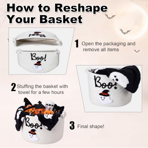 Halloween Trick or Treat Basket with Handle, Ghost Design, 9.84x7.09 Inch