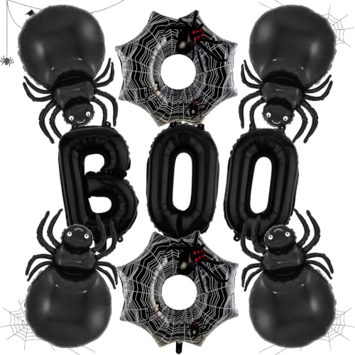 Halloween Foil Balloons Set - Black Boo, Spider, Web Decorations for Party